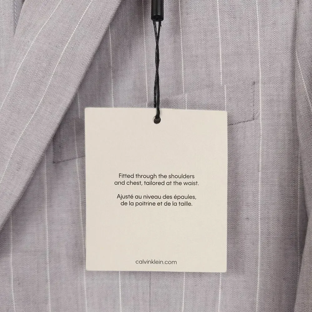 Calvin Klein Mens Slim Fit Suit Jacket 38S Grey Pinstripe Stretch Linen Blend